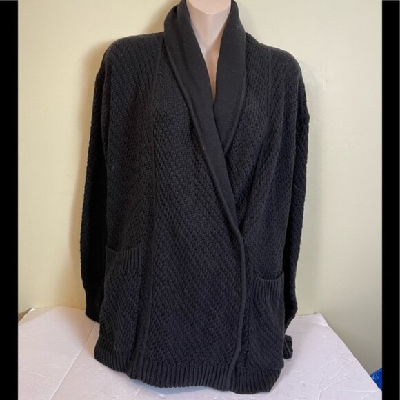 Lululemon Post Practice Cardigan Knit Sweater Pockets Snap Oversized Top Black S - Picture 2 of 15